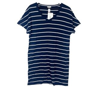 NWT Hanro Laura Navy/ White Striped V Neck Oversized Tee/ Short Sleep-gown